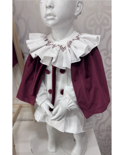 Vestido Belén Bordado Granate con Capa